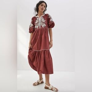 Anthropologie Gretel Embroidered Maxi Dress, Size L